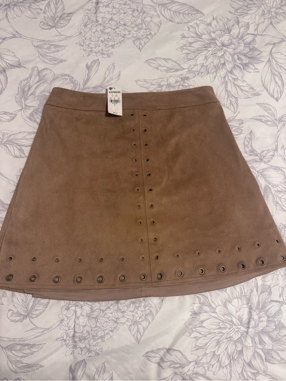 Express, women’s Taupee Faux-Suede Eyelet A-Line Skirt